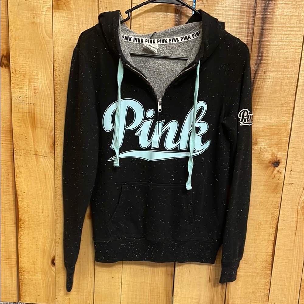 PINK Victoria's Secret Black 3/4 Zip Hoodie Sweater - Picture 1 of 4